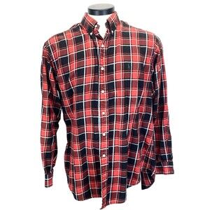 Ralph Lauren Men L 15.5-34 Light Flannel Button Down Shirt Red Plaid Flaw
